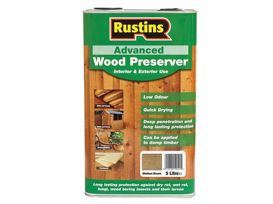 Rustins Advanced Wood Preserver Mid Brown 5 litre RUSAWPMB5L