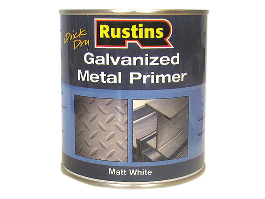 Rustins Galvanized Metal Primer 250ml Low Odour Matt White RUSGP250