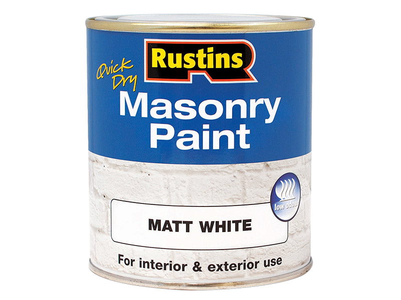 Rustins Quick Dry Masonry Paint Matt White 500ml RUSMASPW500