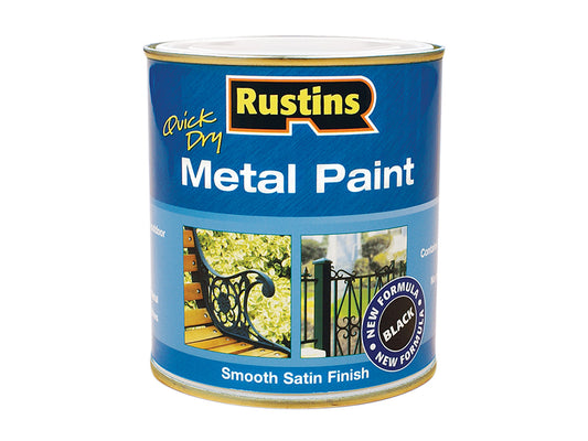 Rustins Quick Dry Metal Paint Smooth Satin Black 500ml RUSMPSSBL500