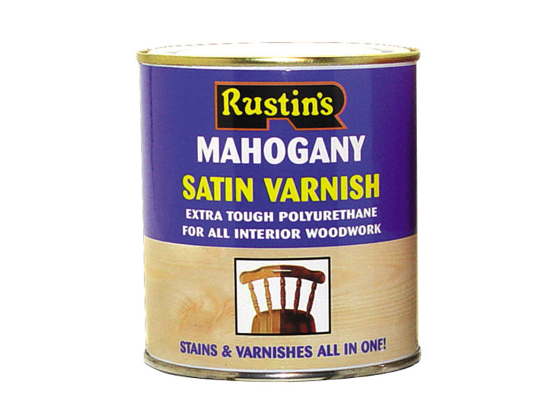 Rustins Polyurethane Varnish & Stain Satin Mahogany 500ml RUSPVSM500