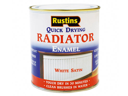 Rustins Quick Dry Radiator Enamel Paint Satin White 250ml RUSQDRES250