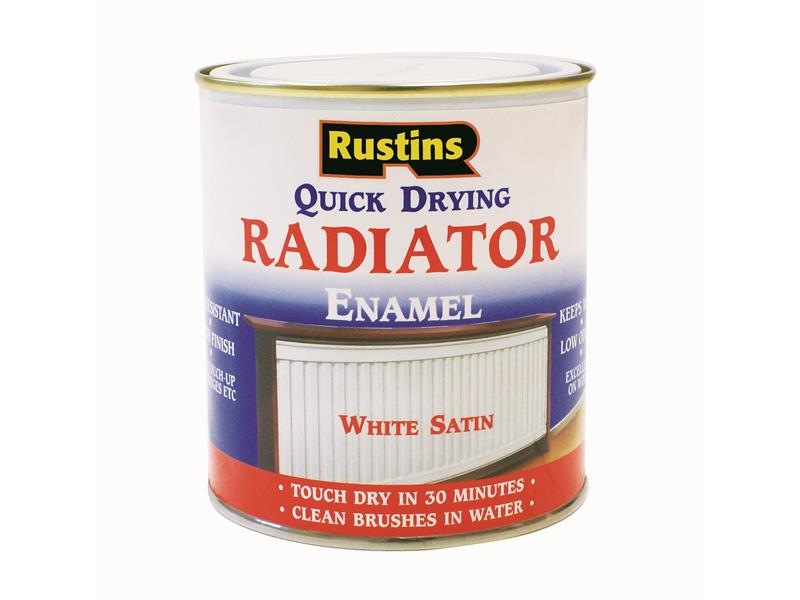 Rustins Quick Dry Radiator Enamel Paint Satin White 500ml RUSQDRES500