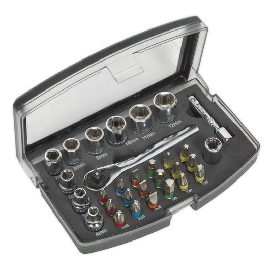 Sealey 1/4"Sq Drive Metric Socket And Bit Set 31pc Including Torx & Hex S01036