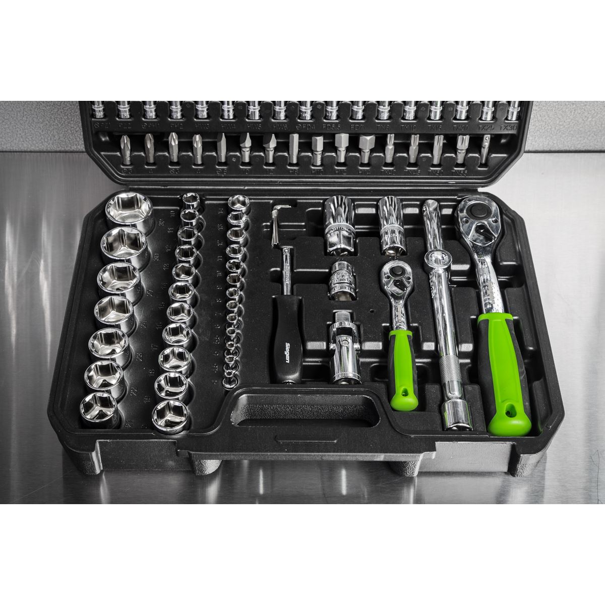 Sealey Metric Socket Set 94pc 1/4" & 1/2"D Deep Standard And Bits S01210