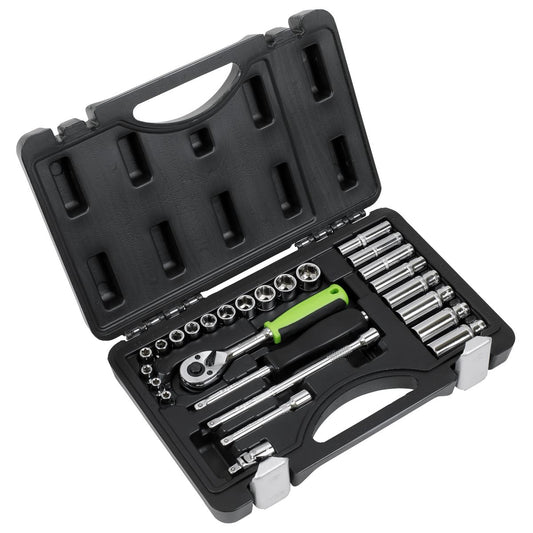 Sealey Metric Socket Set 26pc 1/4"D Chrome Deep And Standard Length S01234