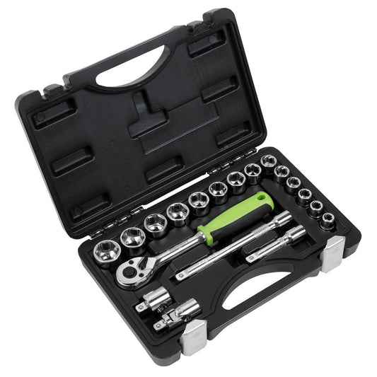 Sealey Metric Socket Set 19pc 3/8"D Chrome Single Hex Boxed S01235