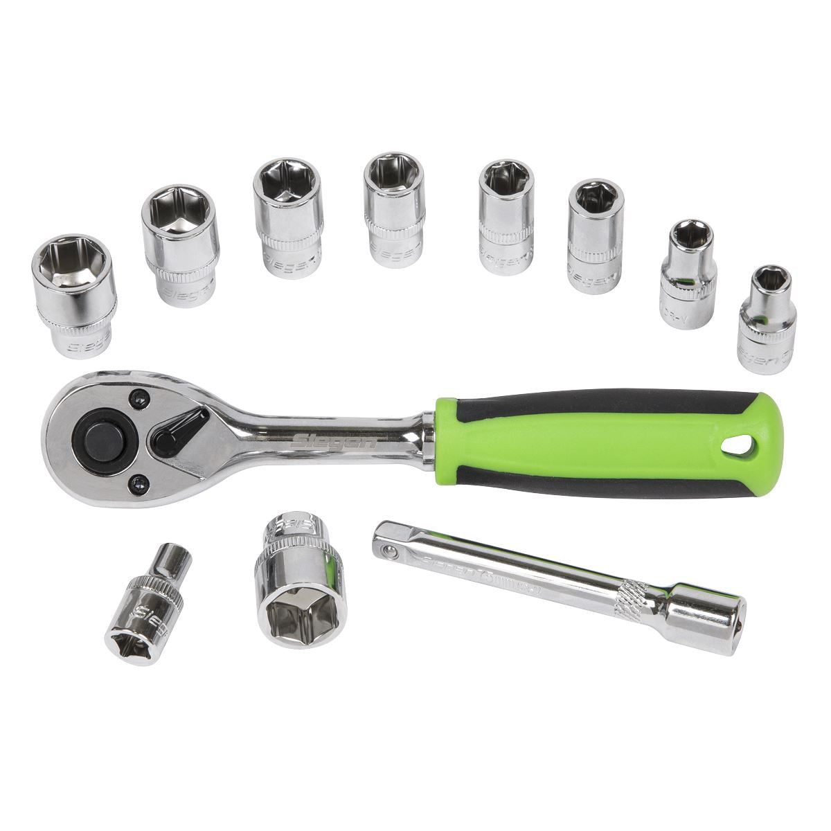 Sealey Metric Socket Set 12pc 1/4"D Chrome Single Hex On A Storage Rack S01240