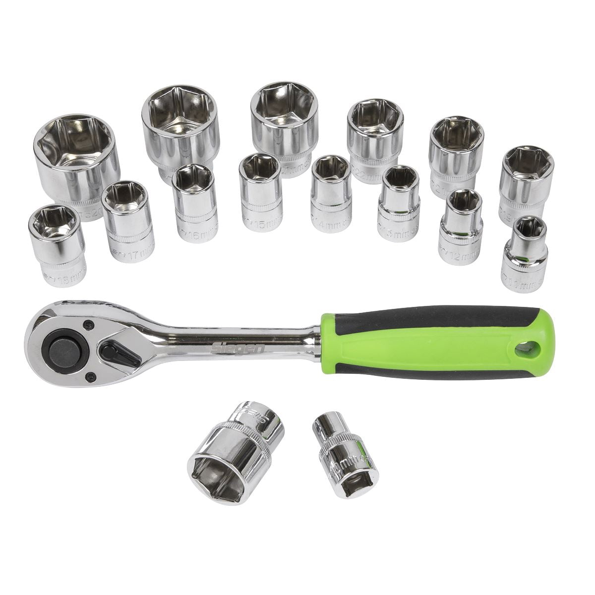 Sealey Metric Socket Set 17pc 1/2"Sq Drive 6pt Chrome On A Storage Rack S01245