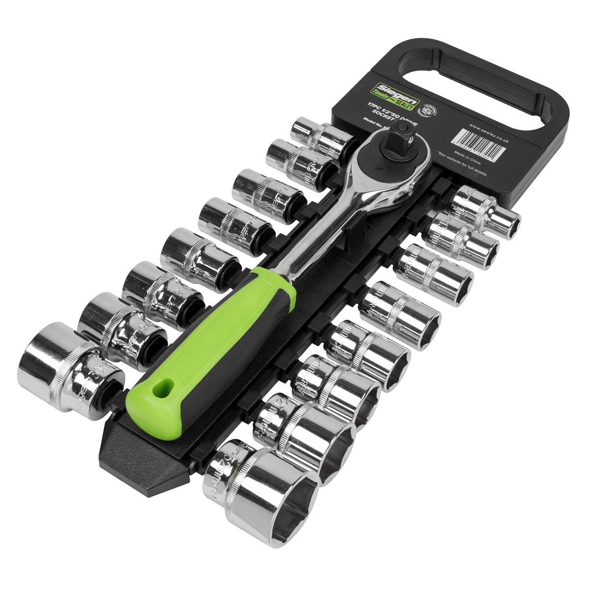 Sealey Metric Socket Set 17pc 1/2"Sq Drive 6pt Chrome On A Storage Rack S01245