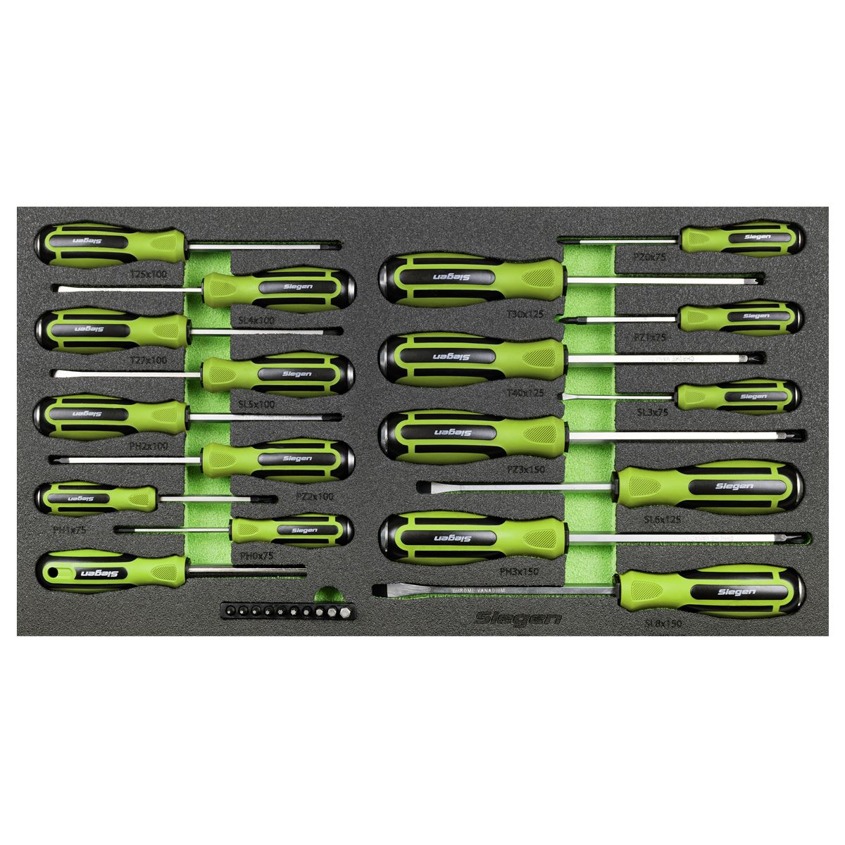 Sealey Siegen Hammer-Thru Screwdriver, Bit Driver & Bit Set with Tool Tray 28pc S01281
