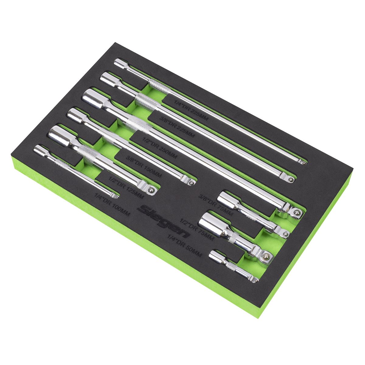 Sealey Wobble Bar Extension Bar Set 1/4" 3/8" & 1/2"D 9pc EVA Foam Tray S01292
