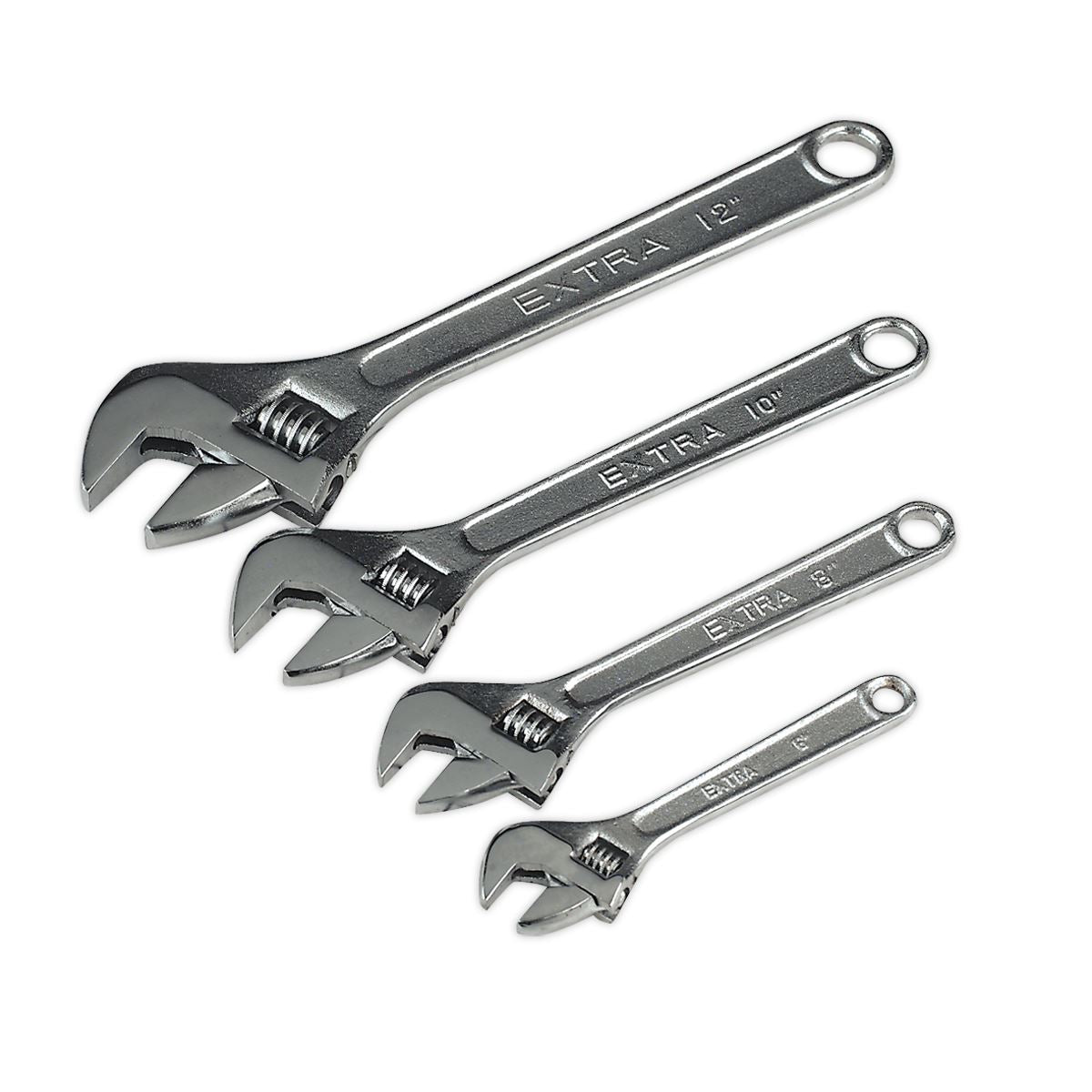 Sealey Adjustable Wrench Set 4pc 150, 200, 250 300mm Chrome Plated Finish S0449
