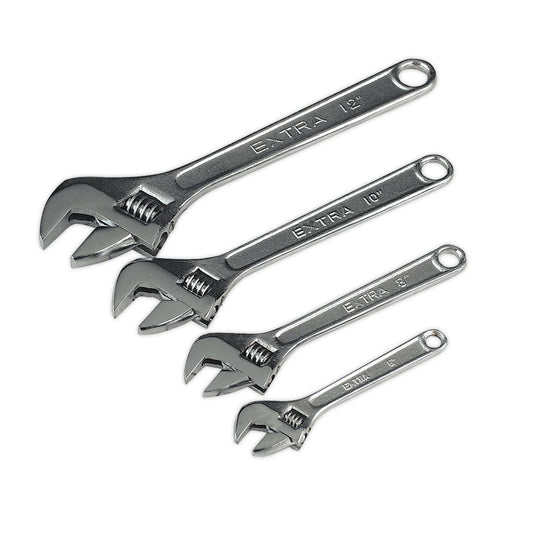 Sealey Adjustable Wrench Set 4pc 150, 200, 250 300mm Chrome Plated Finish S0449