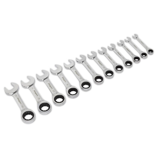 Sealey Stubby Ratchet Combination Spanner Set 12pc Metric S0633