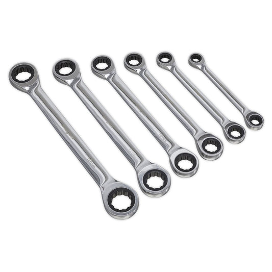 Sealey Double End Ratchet Ring Spanner Set 6pc Metric S0636