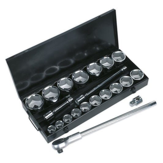 Socket Set 21pc 1"D 6pt WallDrive Metric Ratchet With Accessories Sealey S0768