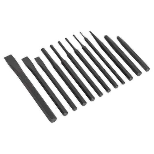 Sealey Punch & Chisel Set 12pc Taper Pin & Cold Chisels In A Case S0802