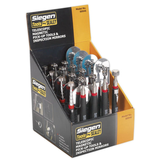 Sealey Telescopic Magnetic Pick-Up Tools & Inspection Mirrors - Display Box of 20 S0946