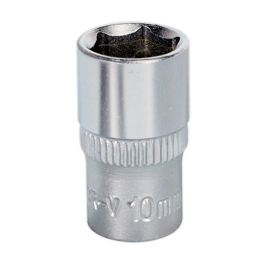 Sealey10mm 1/4"D Metric WallDrive Chrome Socket Standard Length 6 Point S1410
