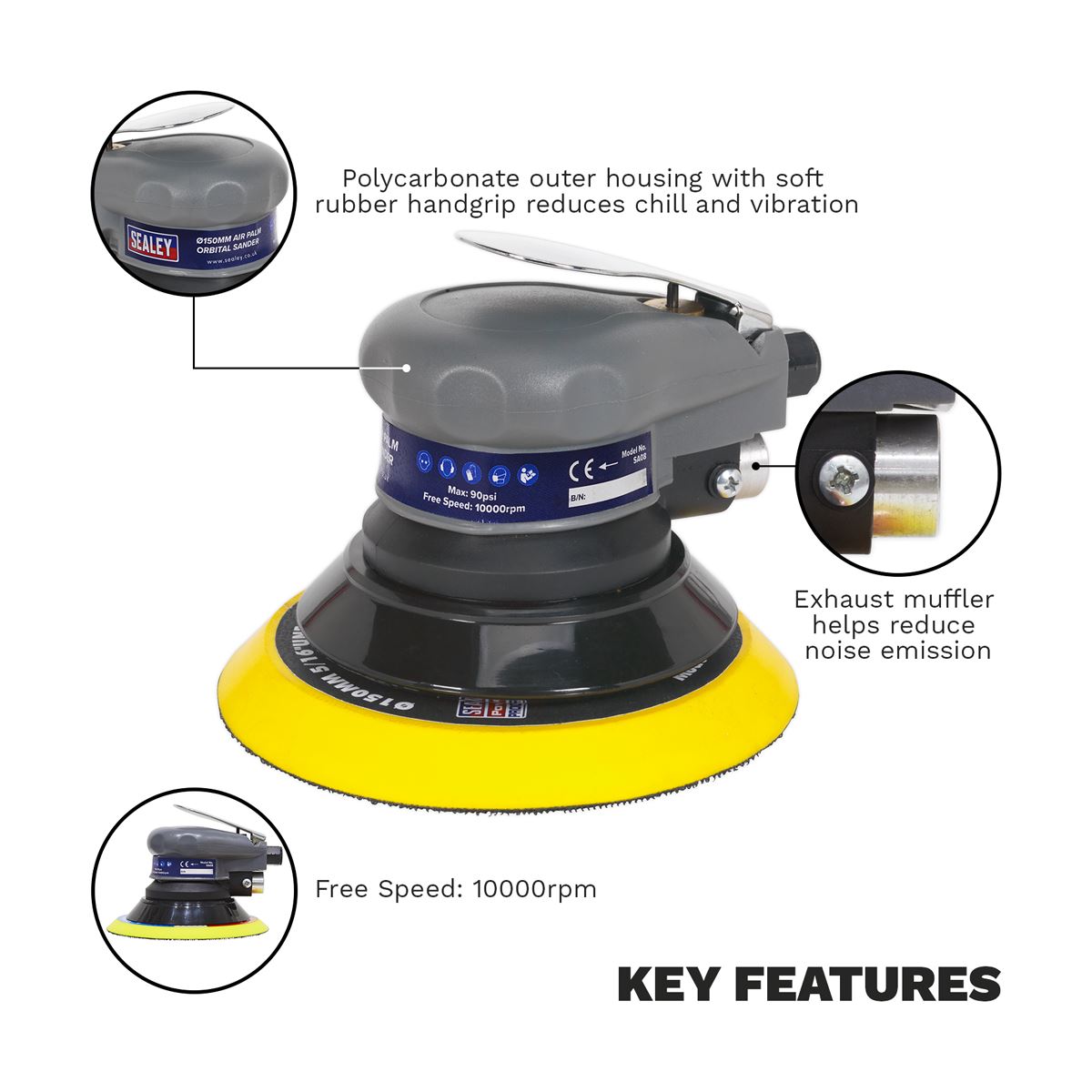 Sealey Air Palm Orbital Sander �150mm SA08