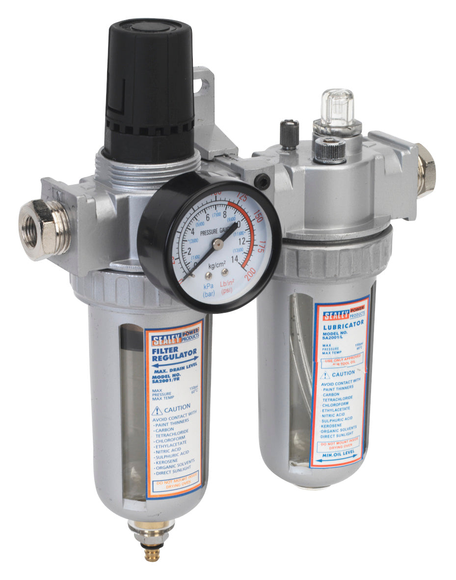 Sealey Air Filter Regulator Lubricator Maximum Airflow 55cfm SA2001