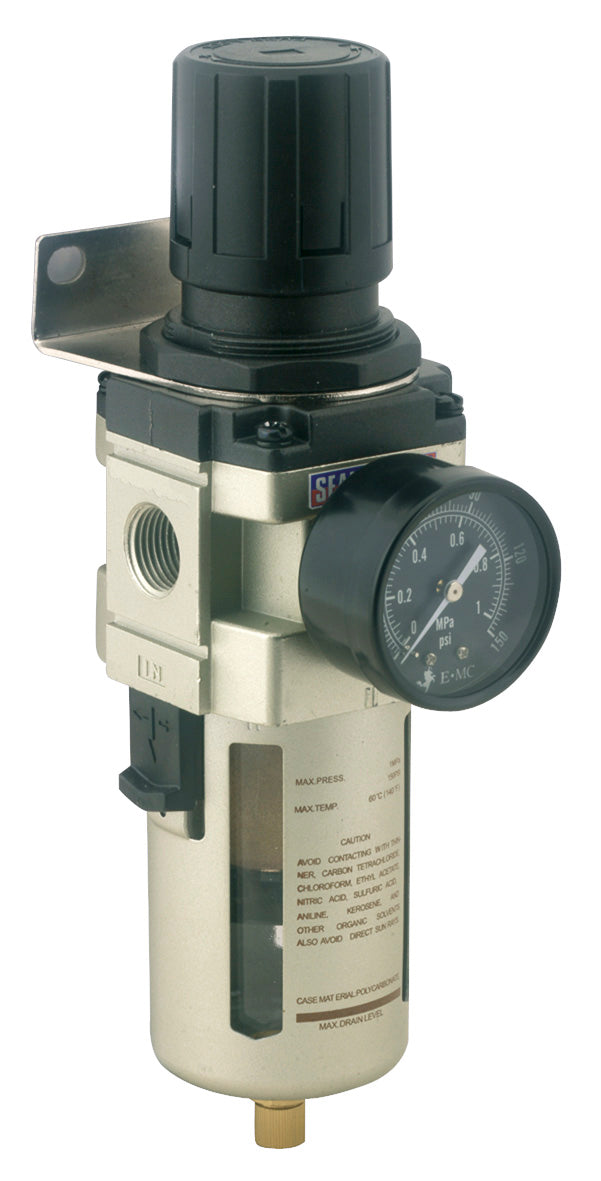 Sealey Air Filter Regulator Max Airflow 140cfm With Wall Bracket SA206FR