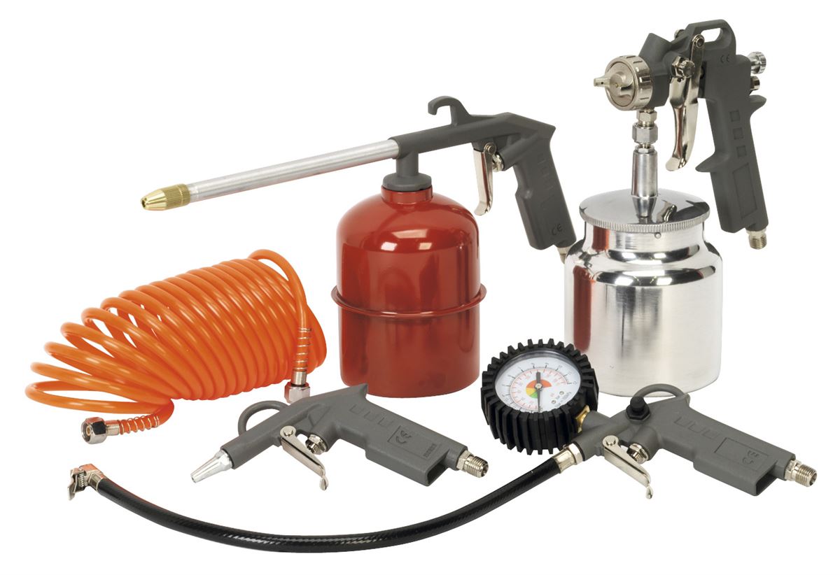 Sealey Air Accessory Kit 5pc Spray & Paraffin Gun Tyre Inflator Air Hose SA33/S