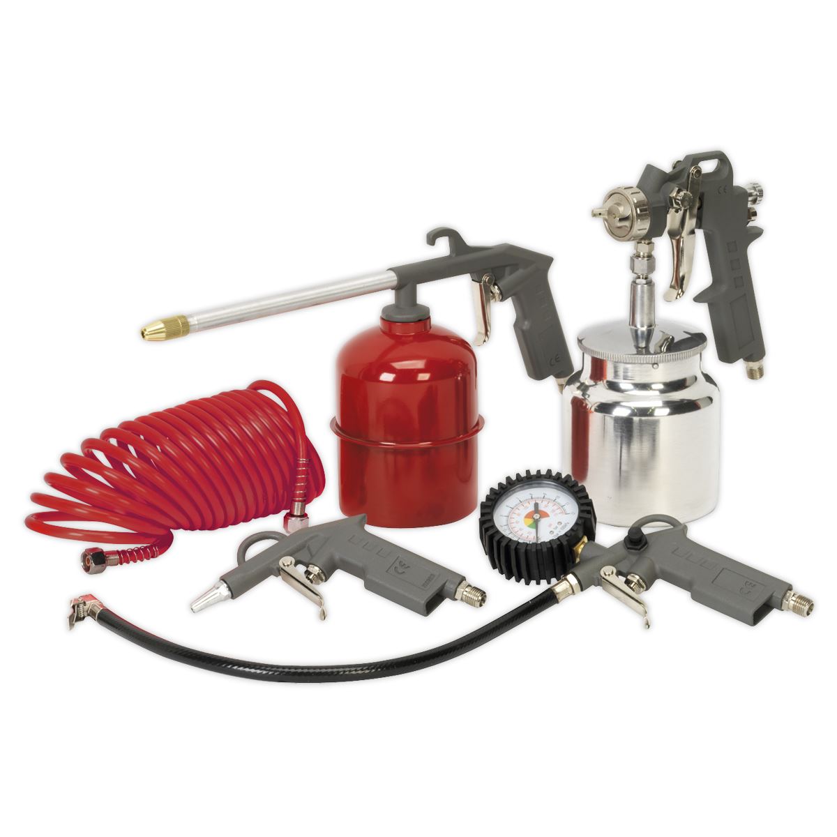 Sealey Air Accessory Kit 5pc Spray & Paraffin Gun Tyre Inflator Air Hose SA33/S