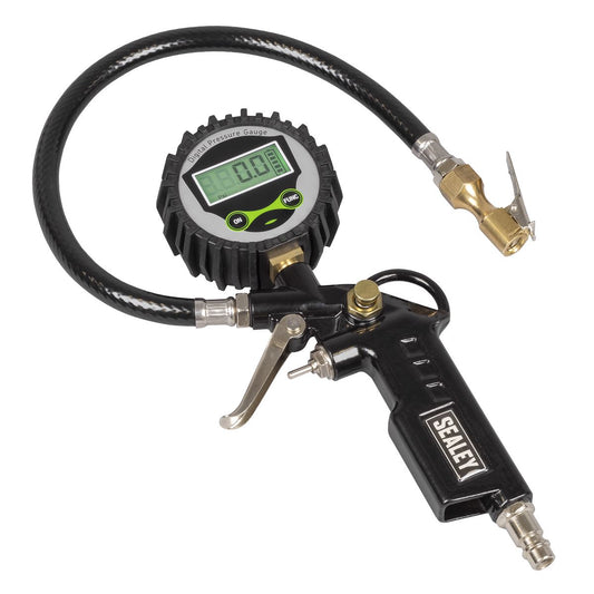Sealey Digital Pistol Grip Tyre Inflator & Clip-On Connector 320MM Hose SA332D
