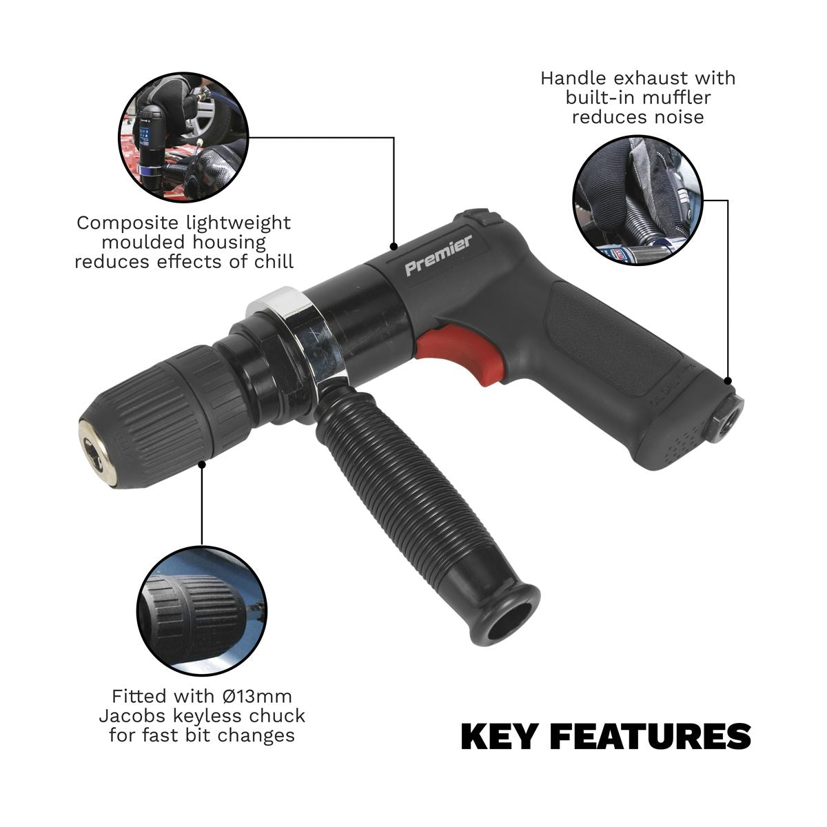 Sealey Air Drill �13mm with Keyless Chuck Composite Reversible - Premier SA621