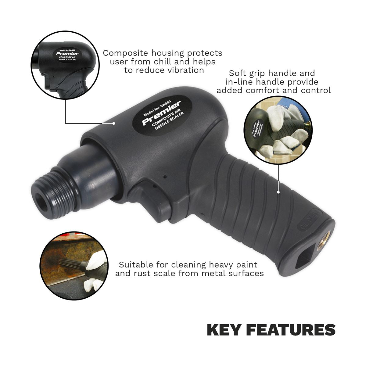 Sealey Air Needle Scaler Composite Pistol Type SA660
