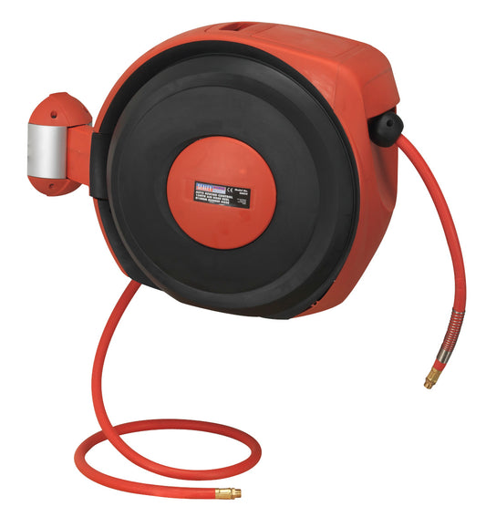 Sealey Air Hose Reel Auto Rewind Control 15 Metre 10mm ID  Rubber Hose SA822