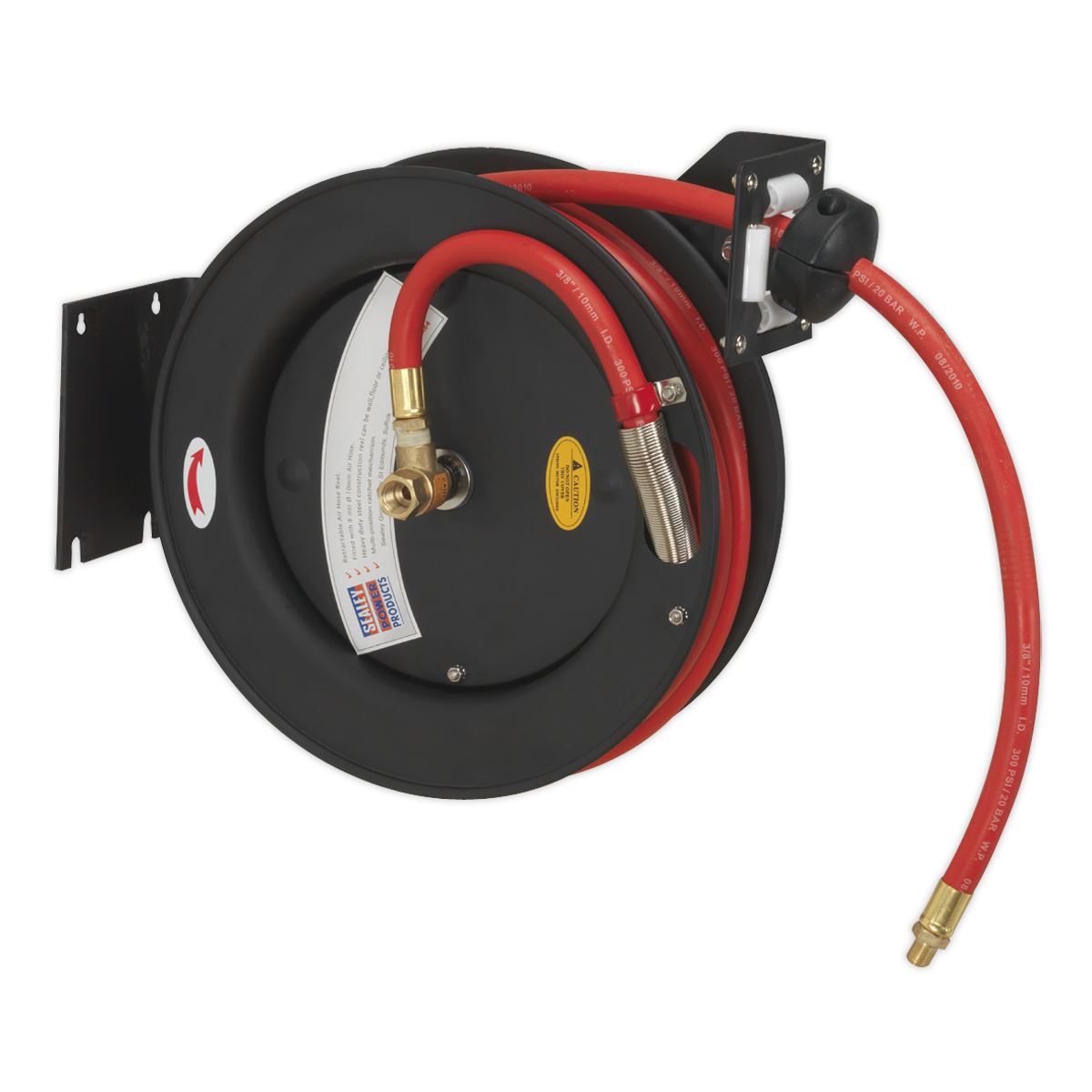 Sealey Retractable Air Hose Steel Reel 8 Metre 10mm ID Rubber Hose SA84