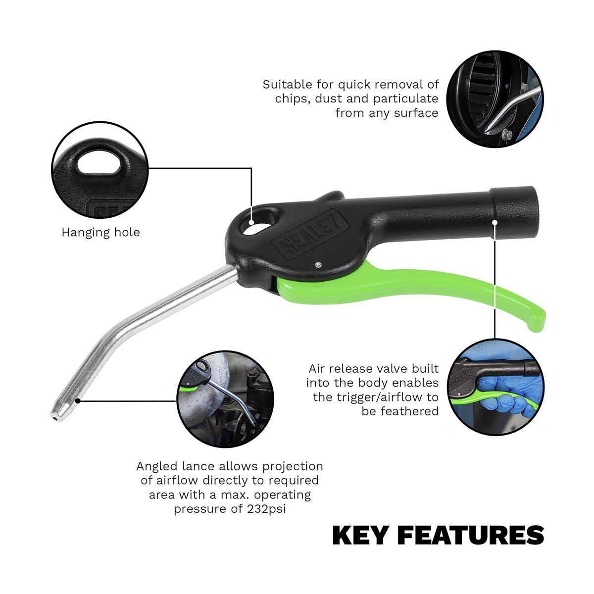 Sealey Air Blow Gun 8mm Length 100mm With 1/4"BSP Air Inlet SA9230