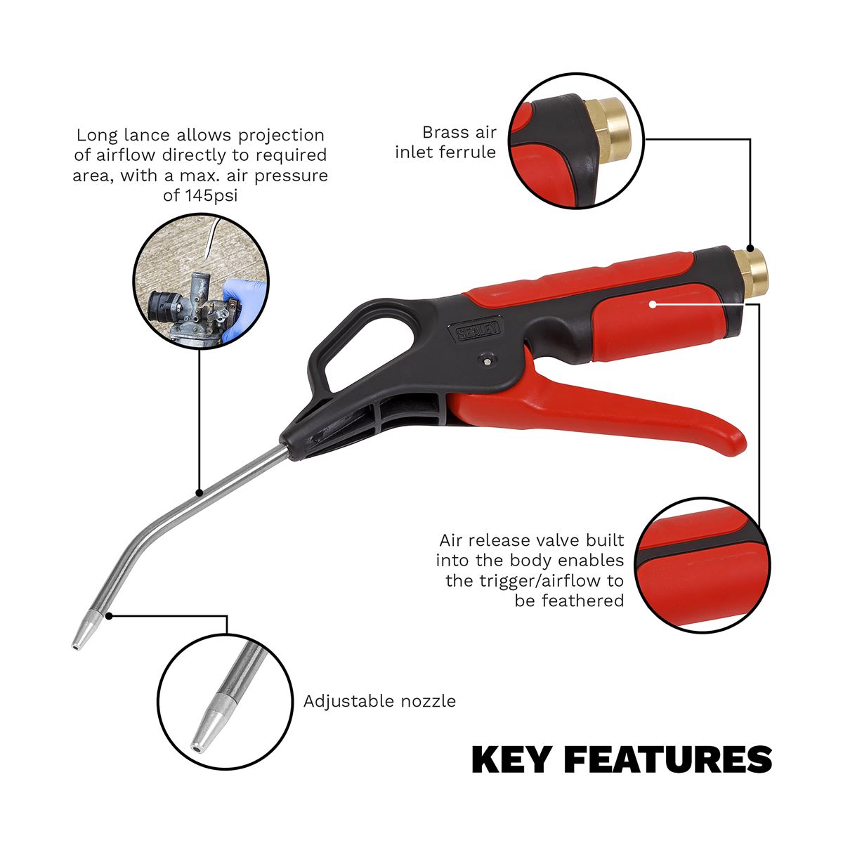 Sealey Air Blow Gun 110mm with 1/4"BSP Air Inlet SA9250