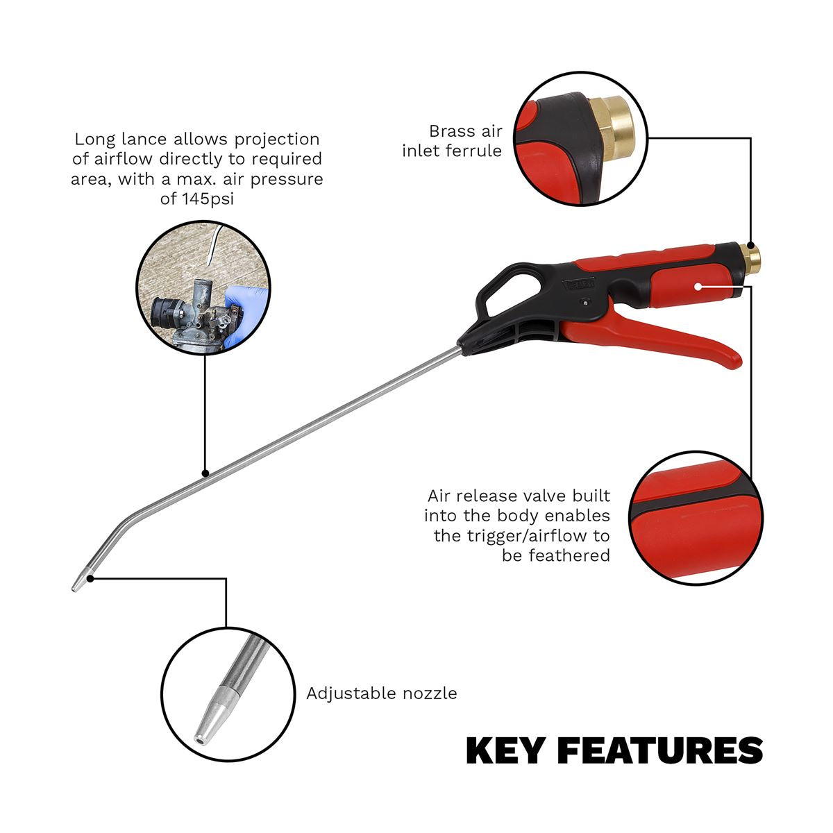 Sealey Air Blow Gun 270mm with 1/4"BSP Air Inlet SA9251