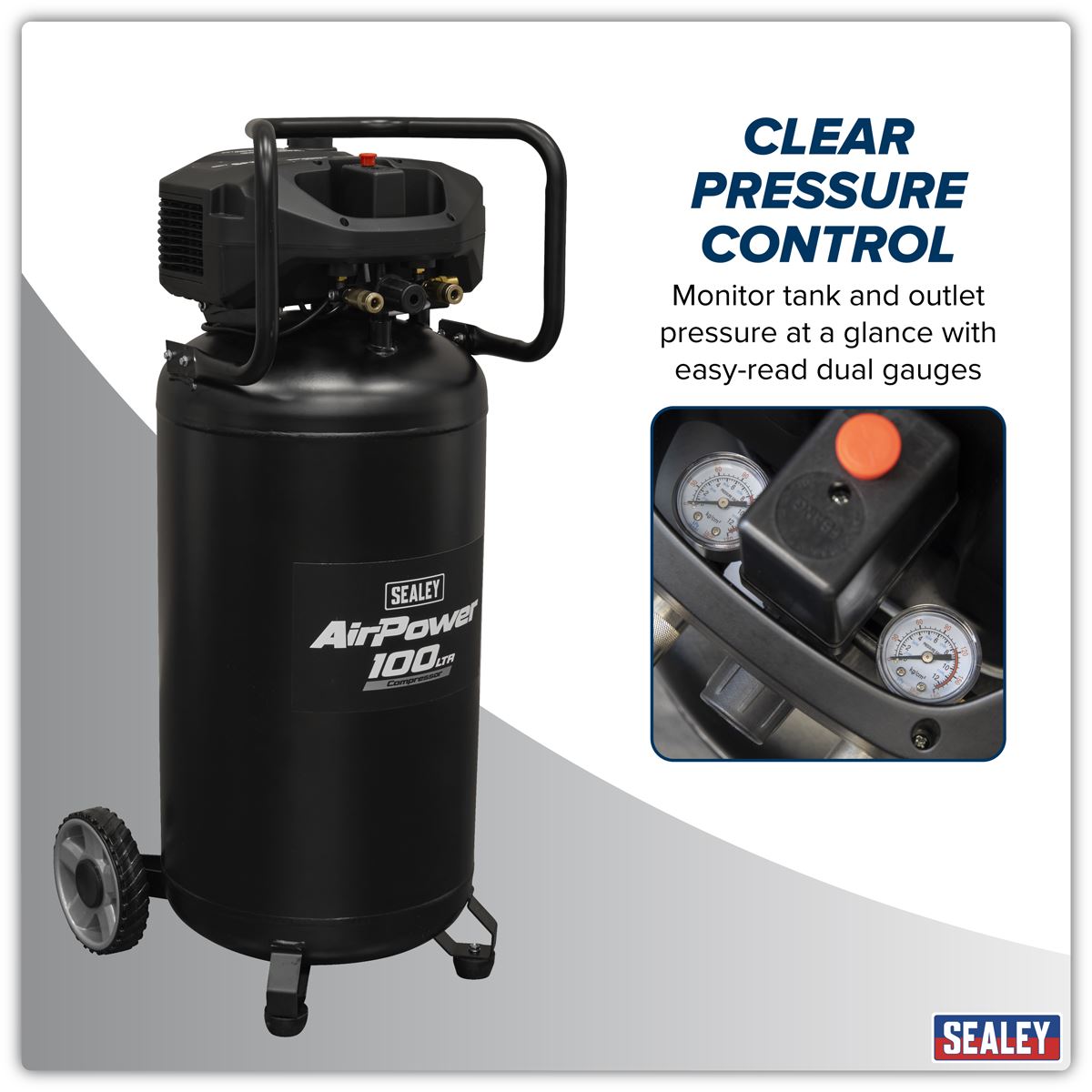 Sealey 100L Oil Free Belt Drive Vertical Compressor 2.5hp SAC100V