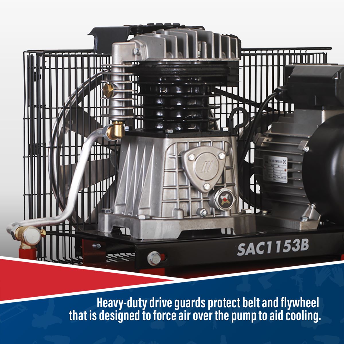 Sealey Air Compressor 150L Belt Drive 3hp with Cast Cylinders SAC1153B