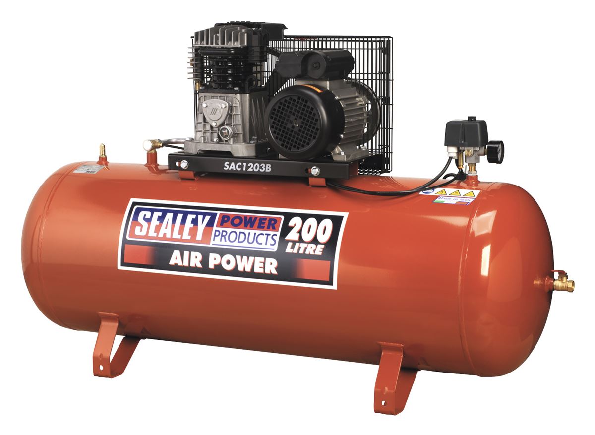 Sealey Air Compressor 200L Belt Drive 3hp with Cast Cylinders SAC1203B