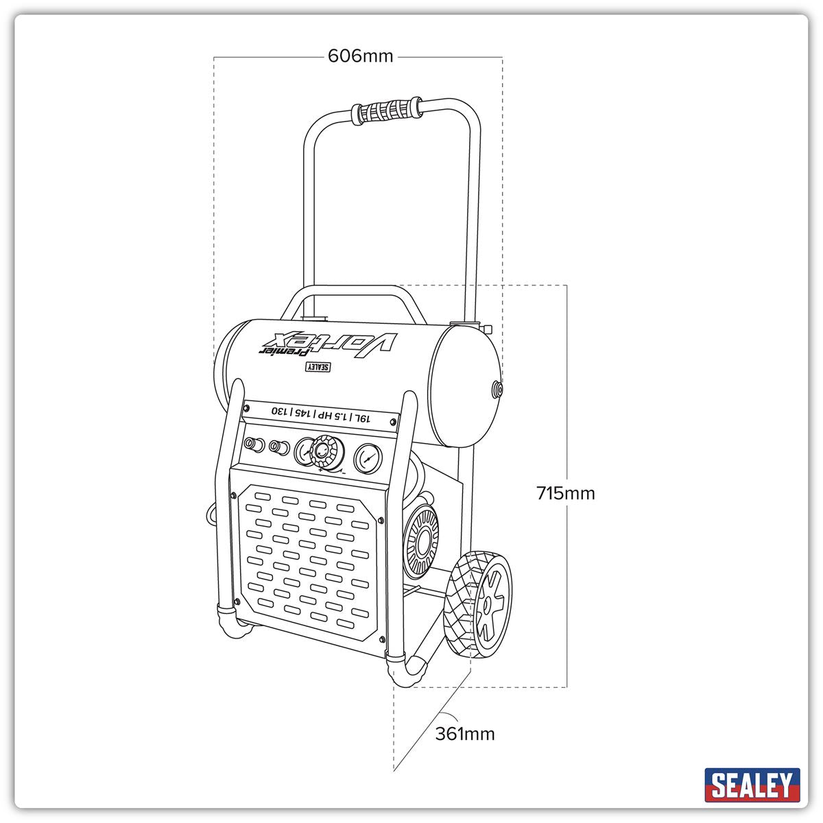 Sealey 19L Oil Free Direct Drive Air Compressor 1.5hp Portable 230V 13A SAC1900