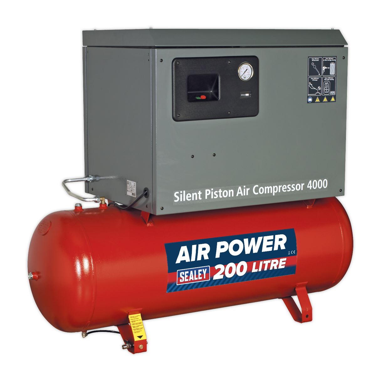 Sealey Air Compressor 200L Belt Drive 3hp Cast Cylinders Low Noise SAC2203BLN