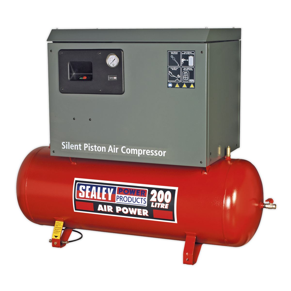 Sealey Air Compressor 200L Belt Drive 3hp Cast Cylinders Low Noise SAC2203BLN