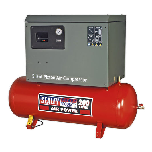 Sealey Air Compressor 200L Belt Drive 3hp Cast Cylinders Low Noise SAC2203BLN