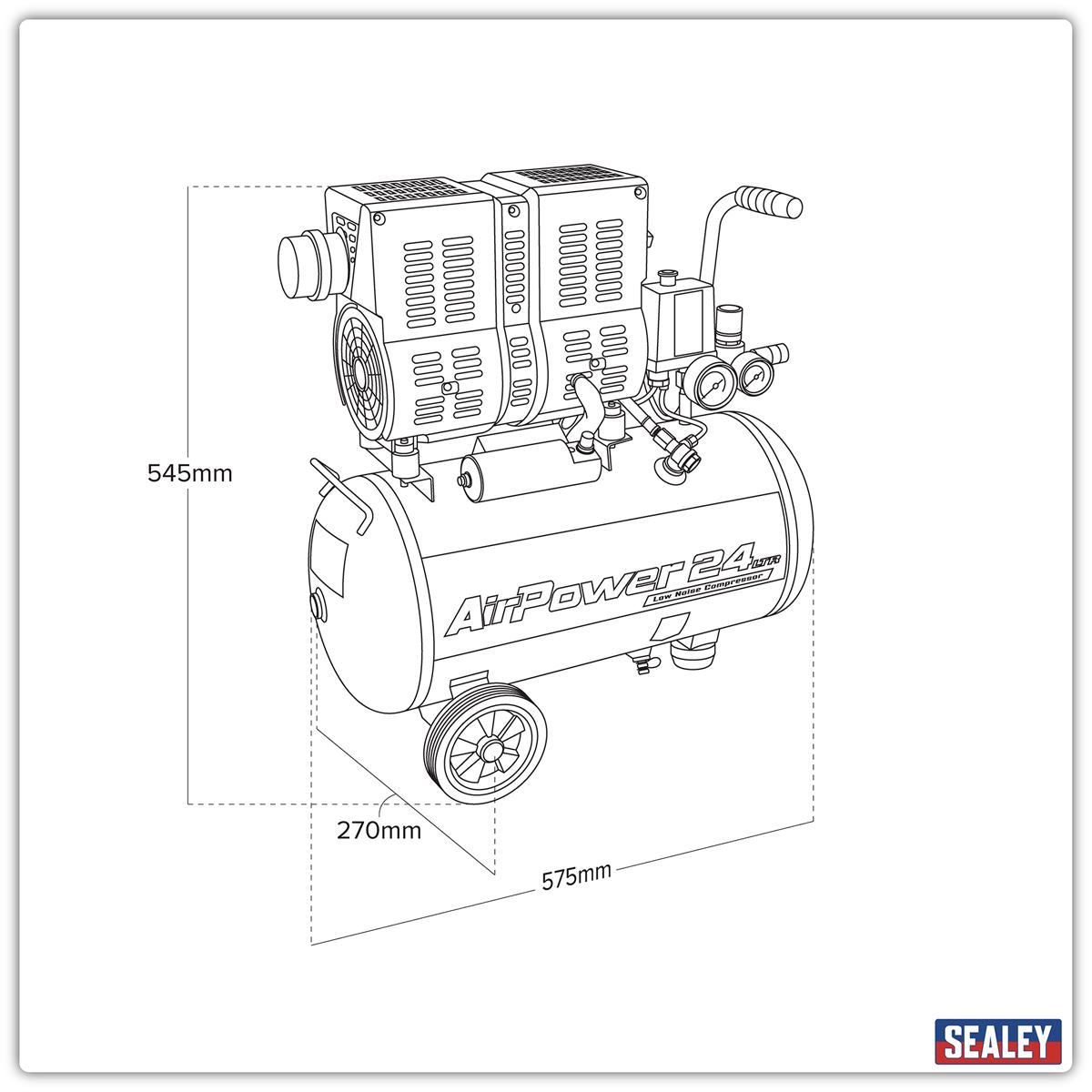 Sealey 24L Low Noise Oil Free Direct Drive Air Compressor 1hp 230V/13A SAC2400S
