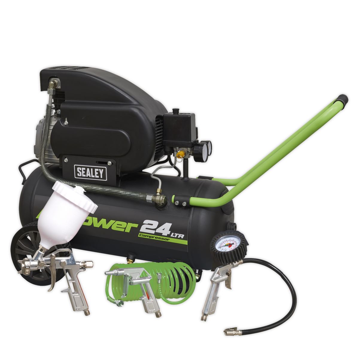 Sealey Air Compressor 24L Direct Drive 2hp 4pc Air Accessory Kit SAC2420EPK