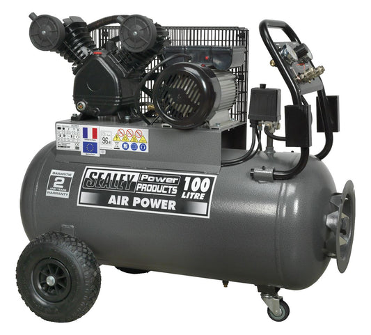 Sealey Air Compressor 100L Belt Drive 3hp with Front Control Panel SAC3103B