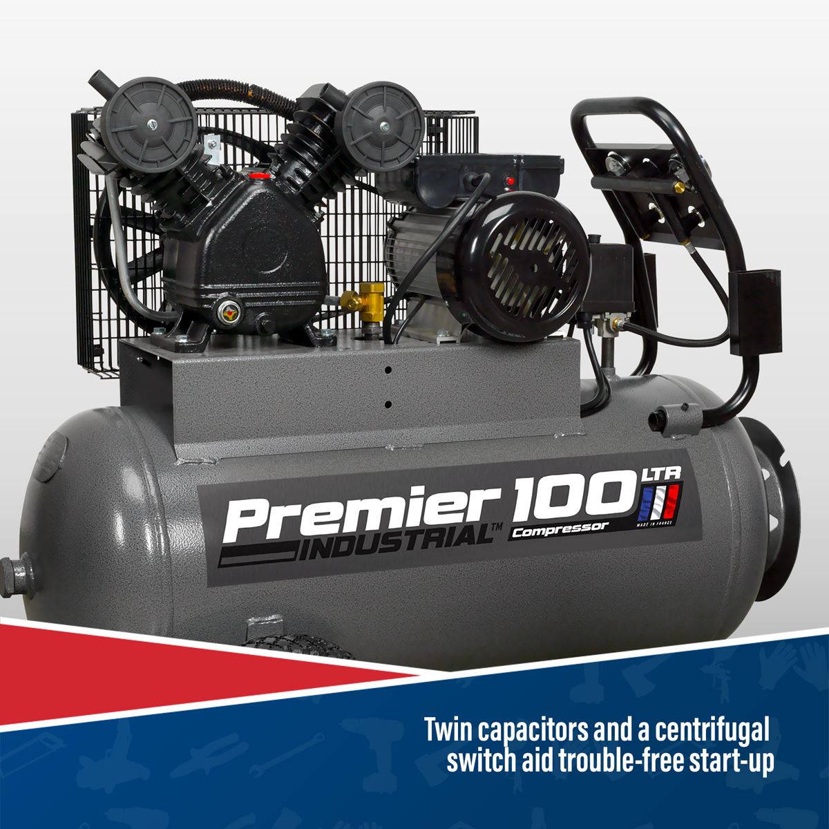 Sealey Air Compressor 100L Belt Drive 3hp with Front Control Panel SAC3103B