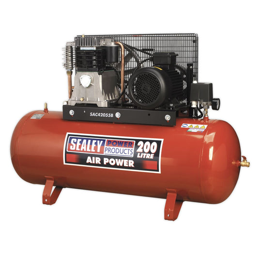 Sealey Air Compressor 200L Belt Drive 5.5hp 3ph 2-Stage Cast Cylinder SAC42055B