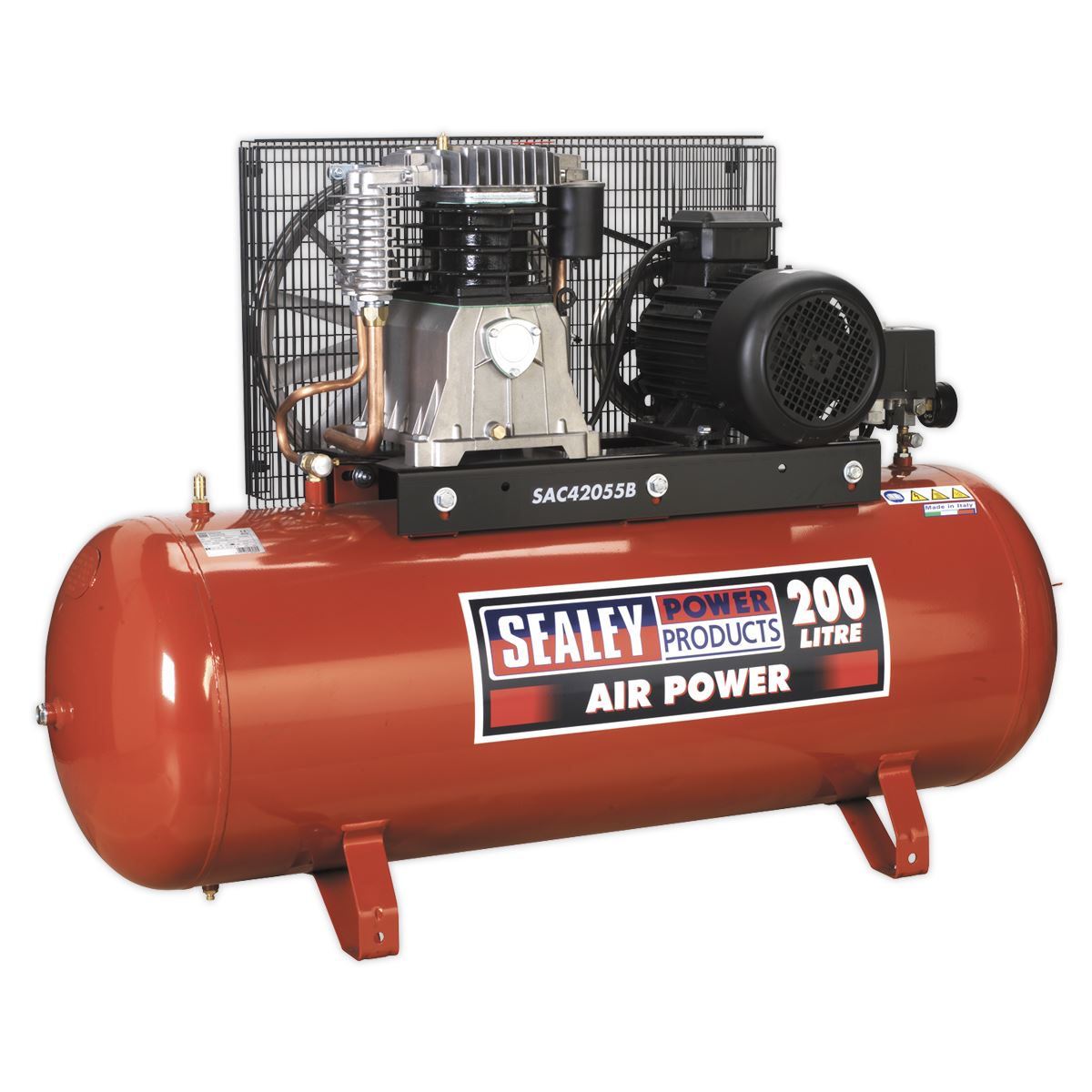 Sealey Air Compressor 200L Belt Drive 5.5hp 3ph 2-Stage Cast Cylinder SAC42055B